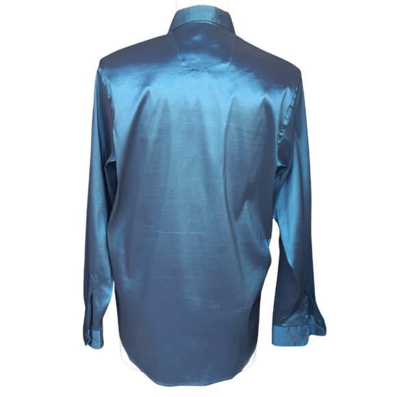 Book's Menswear SZ M Teal Soft Taffeta Men's Button Up Shirt with Sheen - Picture 2 of 10